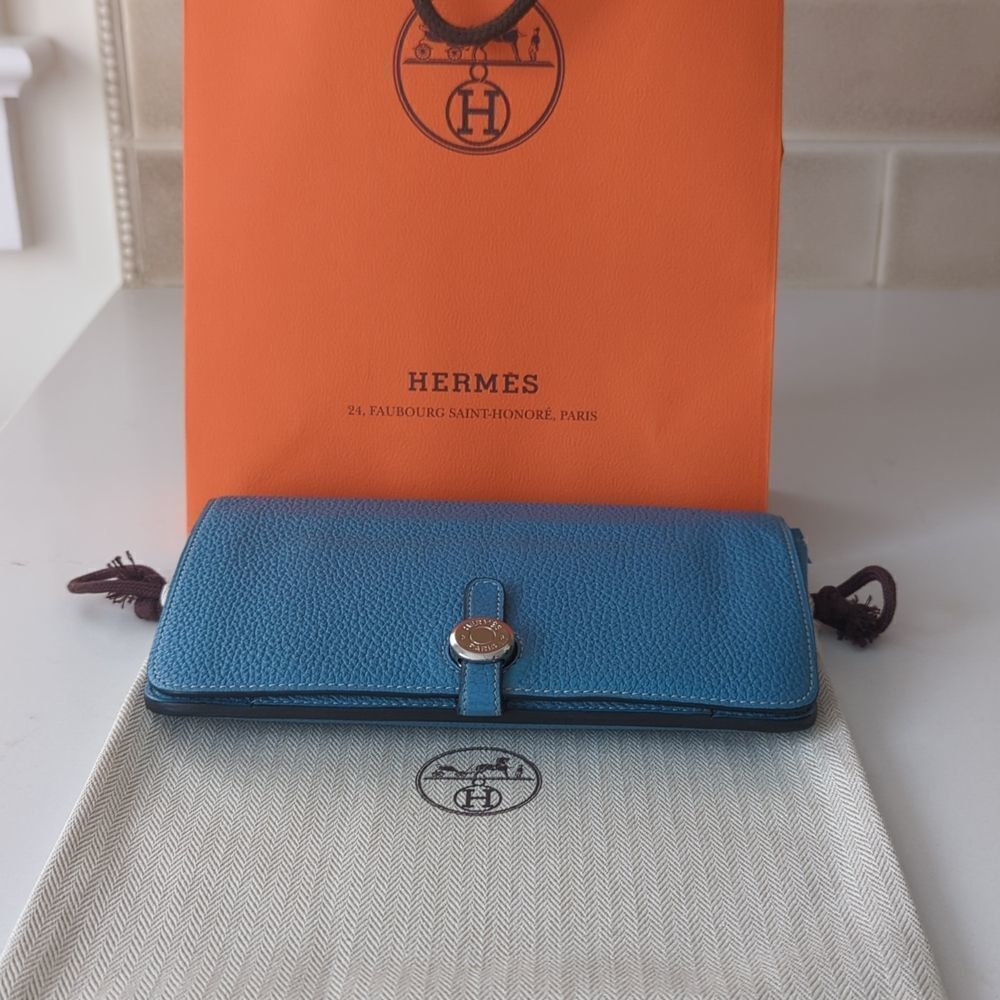 Hermès Dogon Duo Wallet Blue Jean Togo - Picture 14 of 14